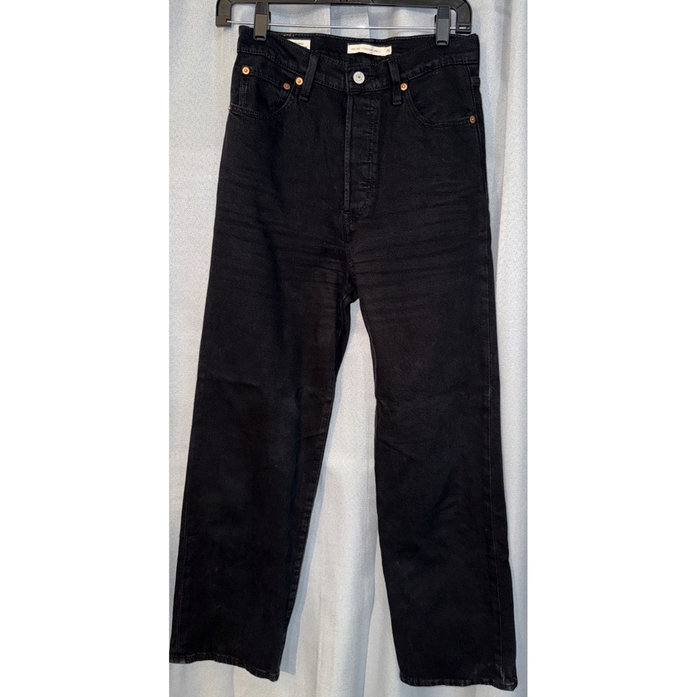 Levi's Premium Ribcage Straight Ankle Jeans Black 26x27 High Rise Button Fly